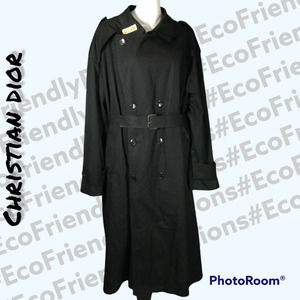 Christian Dior Monsieur Black Long Button Front Trench Coat Size 46L